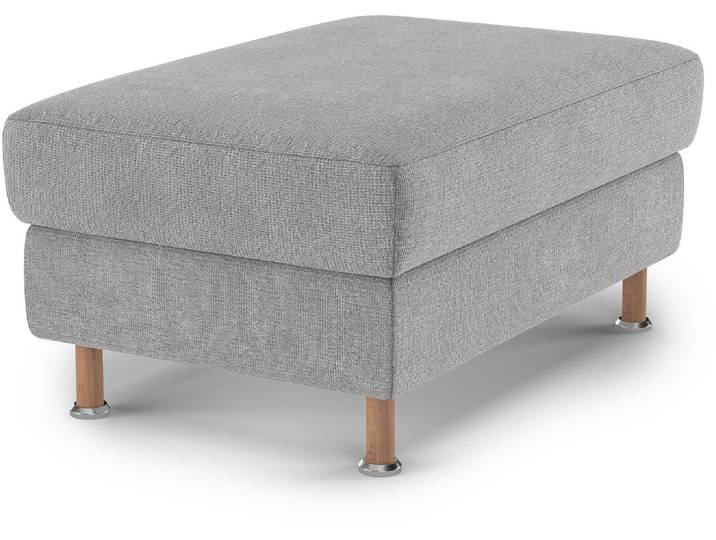 Polsterhocker, Hellgrau, 100x65 cm, Polyester, Holzfüße mit Metallteller, Klassisch, Home-affaire