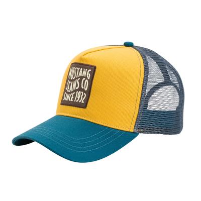 Trucker Cap MUSTANG "Hunter", Herren, blau, mustard gelb, Materialmix, mehrfarbig, Caps, mit Netzeinsatz, größenverstellbar, mehrfarbig