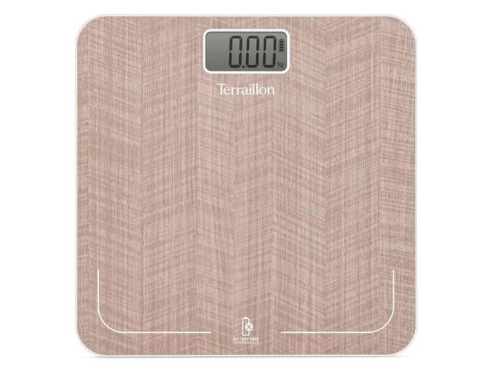 TERRAILLON - POWER FREE NATURE CHEVRON - Pèse personne électronique sans piles ni batterie\, Energie par Dynamo\, Capacité 180 Kg\, Plateau effet bois\, Décor Chevron