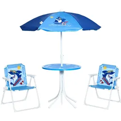 Outsunny 4 tlg. Kindersitzgruppe Gartentisch 2 Klappstühle Sonnenschirm Camping Gartenmöbel 3-6 Jahre Blau