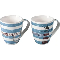 6x No Name, Tasse, Kaffeebecher Maritim Heimathafen/Ankerplatz Porzellan sortiert 470 ml 11,5cm Ø10cm blau/weiss (470 ml, 1x)