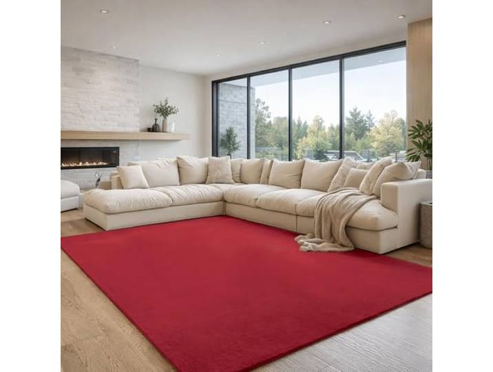 LIVUM Tapis Rouge 240x340cm\, Tapis à Poils Courts Lavable\, Antidérapant et Doux\, Unicolore Design\, Moderne pour Salon\, Salle à Manger et Séjour (Rouge\, 240x340cm)