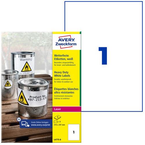 AVERY Zweckform 8 wetterfeste Folienetiketten L4775-8 weiß 210,0 x 297,0 mm