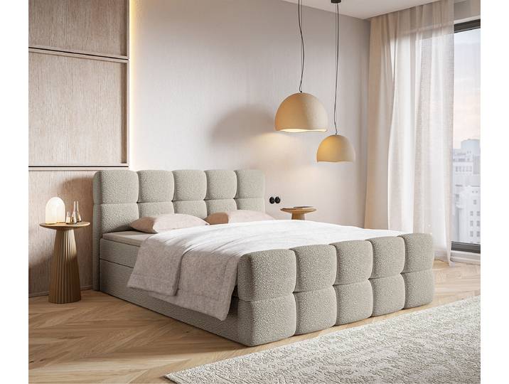 Boxspringbett 140 x 200cm Bouclé Stoff Leke Grau
