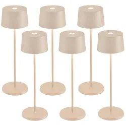 Zafferano LED Akku-Tischleuchte OLIVIA TAVOLO PRO, 6er Set, 35cm, 2,2W, 2700-3000K, 245-262lm, IP65, sandfarben ZAF-LD1856S3