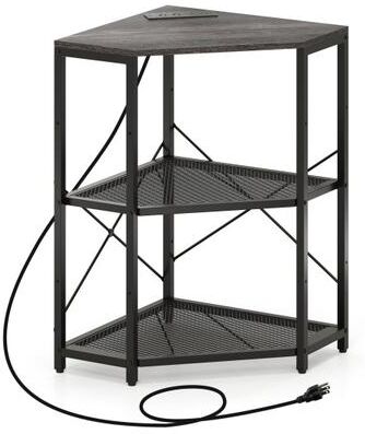 Costway Corner Printer Stand with Power Outlet 3-Tier Storage Rack with Adjustable Shelf-Black