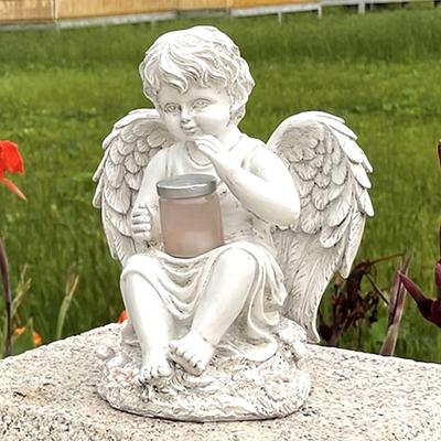 Garten-Engel-Statuen, Engel-Fee-Statuette mit Solarlicht, Garten-Engel-Figuren aus Kunstharz, Ornament, Engel-Dekoration für Rasen, Friedhof, Gedenkgeschenke, Schutzengel-Gartenstatuette-Mädchen