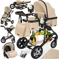 KESSER® Loops Kinderwagen 4 in 1 Kombikinderwagen Komplett-Set auch als Buggy für Kinder bis 4 Jahre inkl. Babywanne, Babyschale + Fußsack, Korb, Wickeltasche, Regen- & Insektenschutz & Flaschenhalter