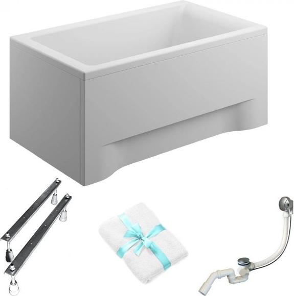 Polimat Rechteckbadewanne Capri 100x70 + weiße Verkleidung + Siphon