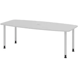 bümö Konferenztisch oval 220x103 cm in grau, Tischfüße in Silber - Großer Besprechungstisch, Meetingtisch für 8 Personen, XL-Tisch für Konferenzraum,
