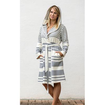 Damenbademantel FRAMSOHN FROTTIER "Boho Living Hamam Bademantel" Gr. L, grau, L:100cm, Baumwolle, Hausmäntel, trendige Streifenoptik, Reise, Sauna, Strand