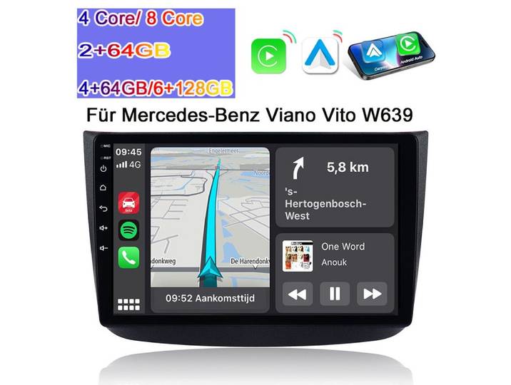 A-Sure 10.1 Android 15 radio Carplay Navi Für Mercedes-Benz Viano Vito W639 Autoradio (Digitalradio (DAB), FM, AM)