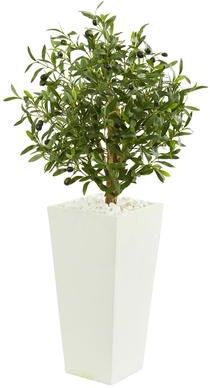 Nearly Natural 3.5' Olive Artificial Tree in White Planter