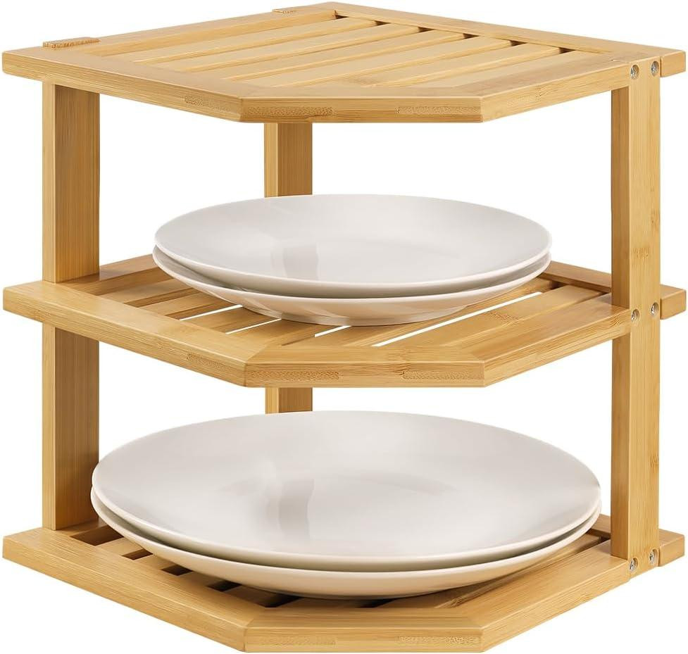 Merkloos Bamboe Regal 3-laags hoekrek voor keuken en badkamer