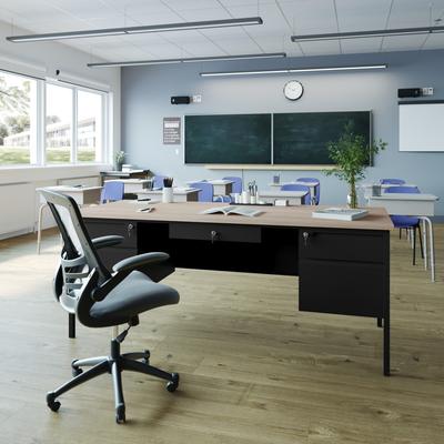 Lancaster Home Commercial Double Pedestal Desk with 5 Locking Drawers