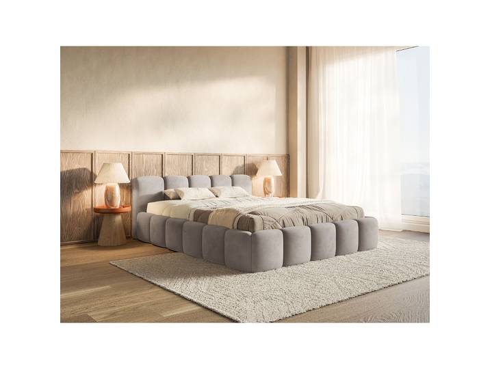 Polsterbett 200x200 cm Cloudy Low hellgrauer Velours,