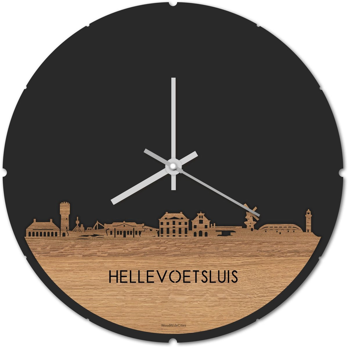 Skyline Klok Hellevoetsluis Rond Eikenhout - Ø 44 cm - Stil uurwerk