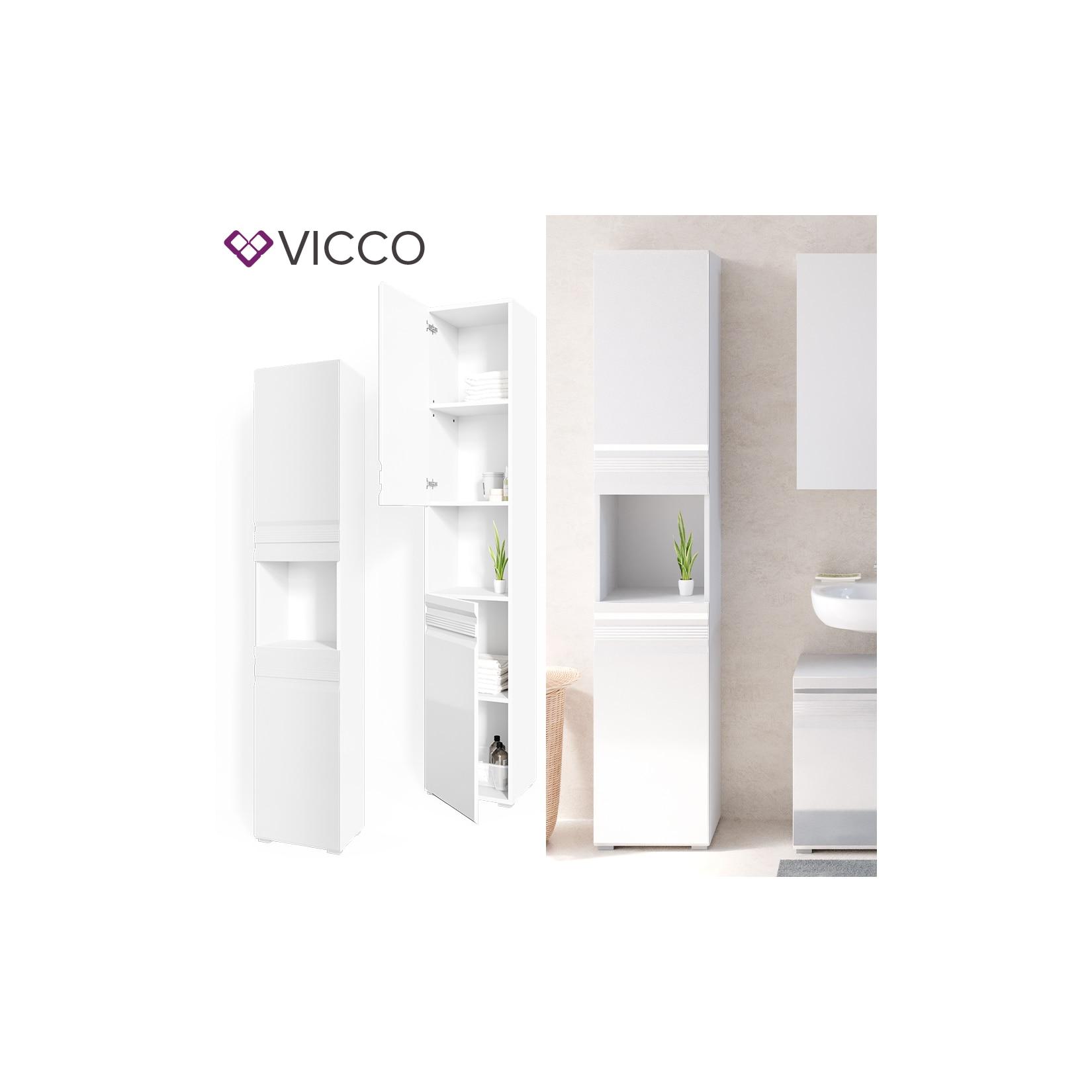 VICCO Badschrank FREDDY Weiß Hochglanz Badezimmerschrank Hochschrank Bad