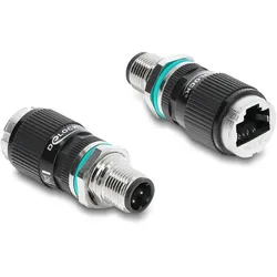 DeLOCK M12 Adapter D-kodiert 4 Pin Stecker zu RJ45 Buchse zum Einbau rund gerade