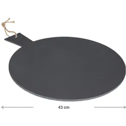 Excellent Houseware, Serviergeschirr, 4er-Set Serviertablett, Schieferplatte, rund mit Griff, Ø 35 cm