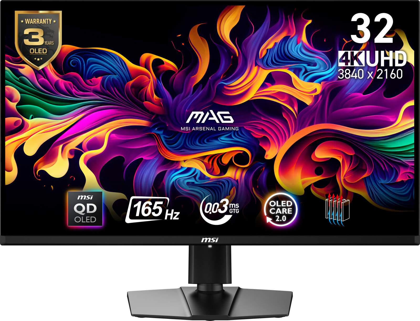 MSI MAG 321UP QD-OLED, 80 cm (31.5"), 3840 x 2160 Pixel, 4K Ultra HD, QD-OLED, 1 ms, Schwarz