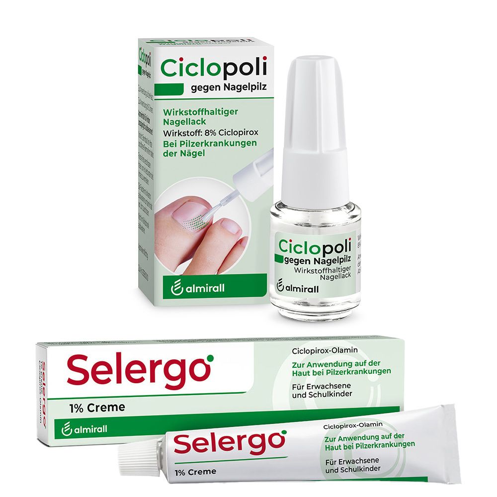 Ciclopoli gegen Nagelpilz wirkstoffhalt.Nagellack + Selergo 1% Creme 6,6+2 ml Kombipackung