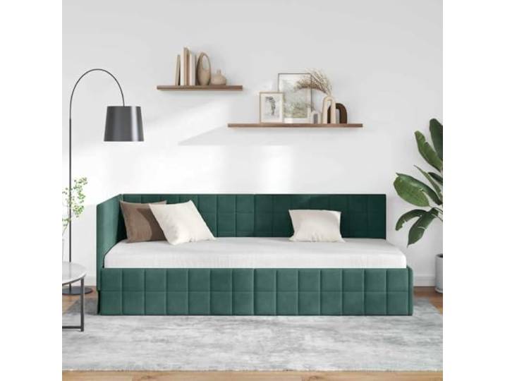 KTHLBRH Eckbett Struktur dunkelgrün 80 x 200 cm Samt Platzsparendes L-Design, Holz- und Metallrahmen, verstellbares Kopfteil, Verwendung im Innenbereich