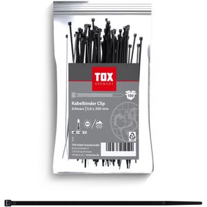 Tox Kabelbinder Clip 099600024, Kunststoff, 200 x 3,6mm, schwarz, UV-beständig, 100 Stück