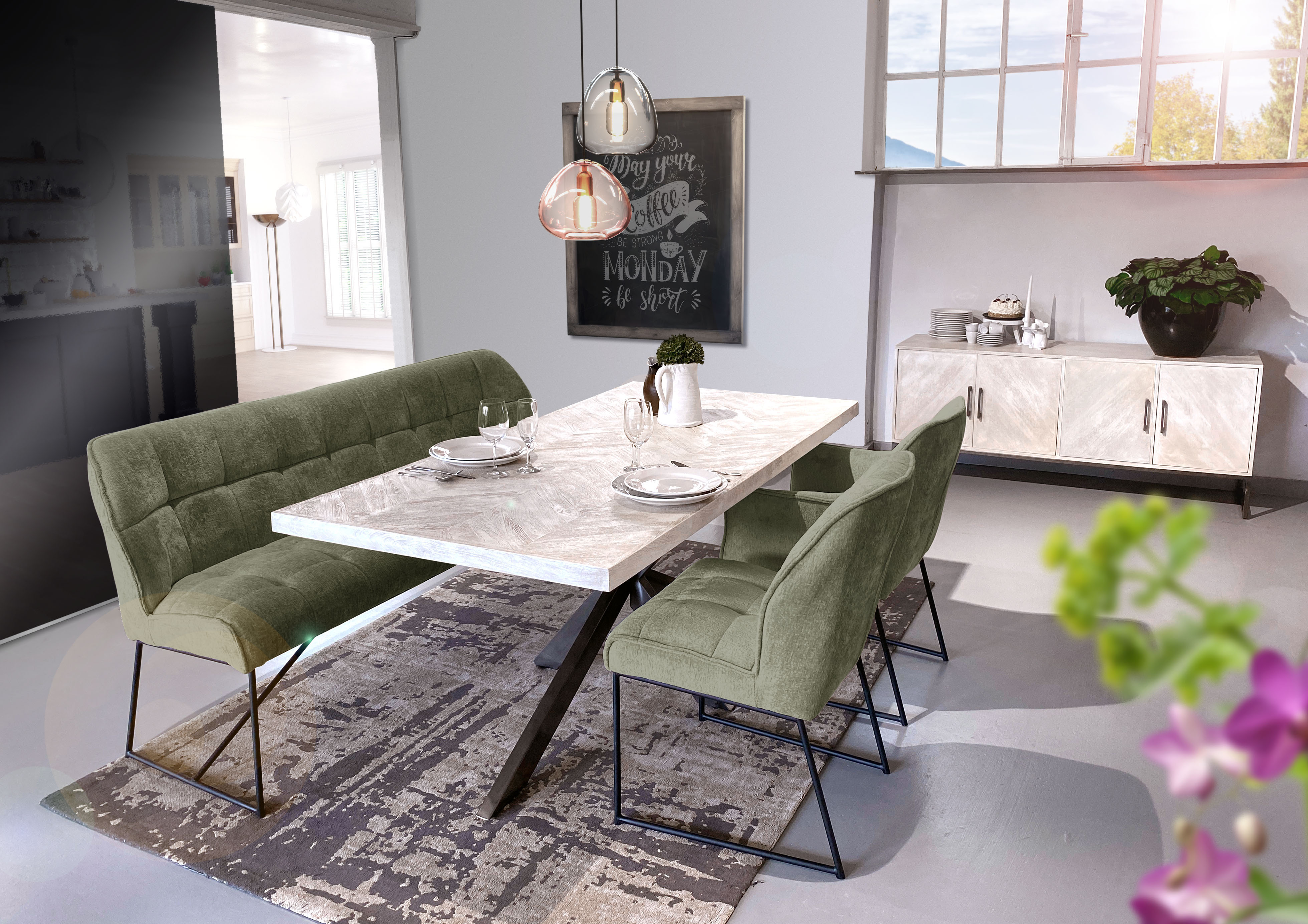 Küchensofa GUTMANN FACTORY, grün, B:190cm H:88cm T:67cm, 100% Polyester, Sofas