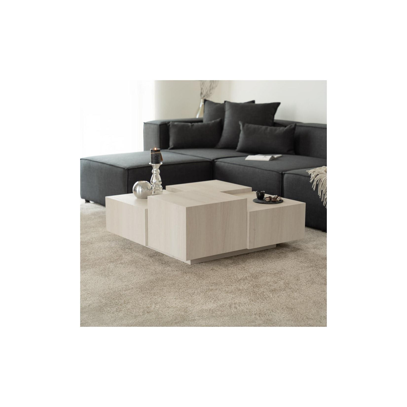 HOME DELUXE Couchtisch mit Schwebeeffekt NAYELI – 96 x 96 cm Beige