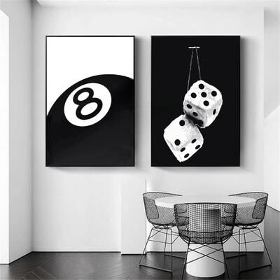 Inspired Finds Black And White 8 Ball Billiards Canvas Wall Art Modern Pool Room Decor Poster 11.81x15.75in Unframed minimal Eight Curve
