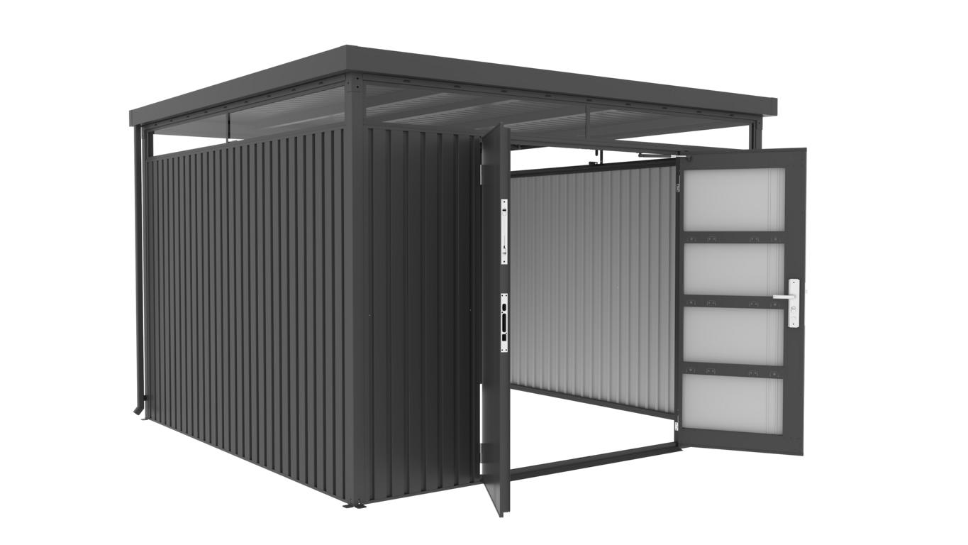 JUNGELMAR Premium Systemgerätehaus 10qm m. Oberl. 314x314x218cm anthr. 16956233