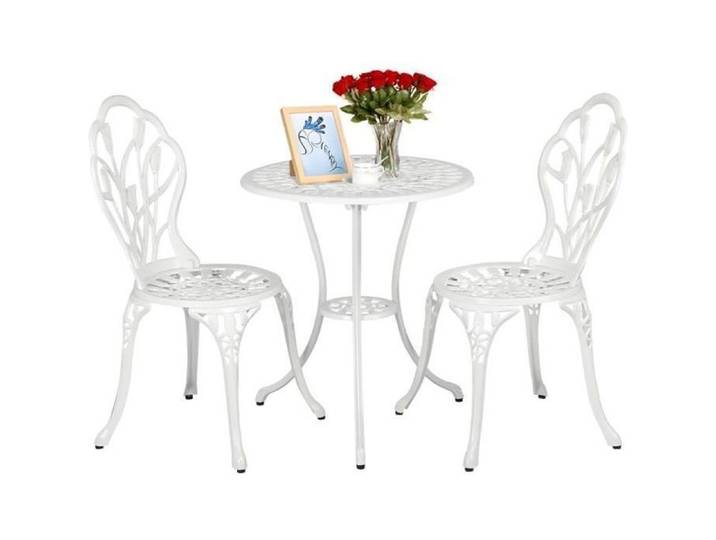 Yaheetech Ensemble Mobilier Salon de Jardin - 2 Chaise 1 Table - en Alliage d'aluminium - avec trou pour parasol -Table basse à café