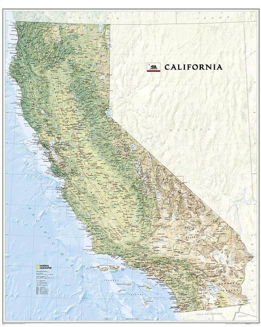 Carte murale de la Californie, plastifiée   National Geographic