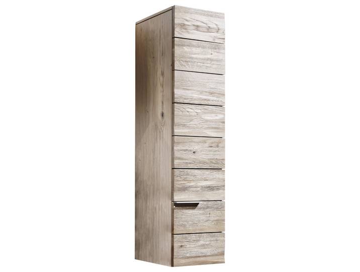 Voglauer Midischrank VMontanara, Silberfarben, Eichefarben, Holz, Metall, Wildeiche, mehrschichtige Massivholzplatte (Tischlerplatte), furniert, 3 Fächer, 32x128x35 cm, Goldenes M, Made in Austria, Beimöbel erhältlich, Badezimmer, Badmöbel, Midischränke