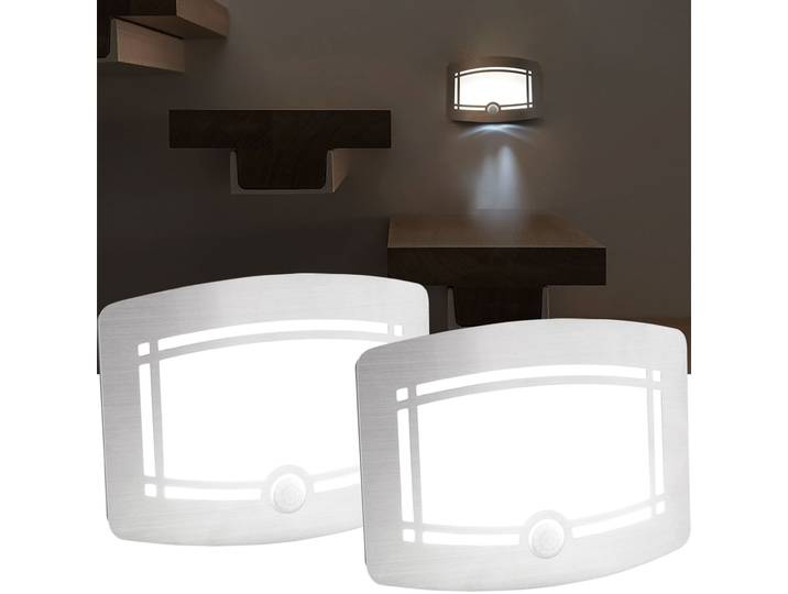 2er-Set Batterie-LED-Wandleuchte, 2 Leuchtmodi, PIR-Bewegungs- & Lichtsensor, 20-40 lm