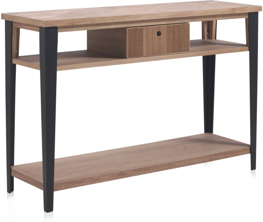 GEESE HOME Console en frêne avec tiroir et pieds en métal Noir 120x81x40cm