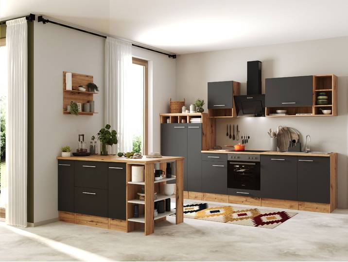Inselküche Hilde Variante B 310cm Grau/Grau
