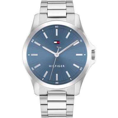 Quarzuhr TOMMY HILFIGER "BRUCE", silber (silberfarben, blau), Armbanduhren, Herren, silberfarben, Quarzuhr, Armbanduhr, Herrenuhr, Edelstahlarmband, analog