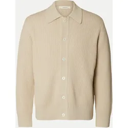 Strickjacke mit Polokragen Beige L