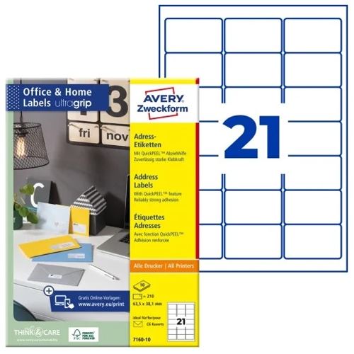 AVERY Zweckform 210 Adressetiketten 7160-10 weiß 63,5 x 38,1 mm
