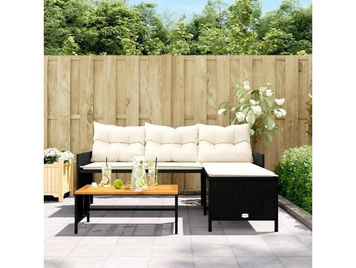 Canapé de jardin - moderne - MEUBLE JARDIN - avec table et coussins - en forme de L - noir CC60