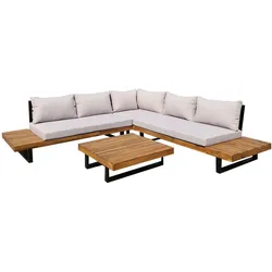 HC Garten & Freizeit 12tlg. Aluminium-Ecklounge mit Tisch aus Akazienholz - Beige