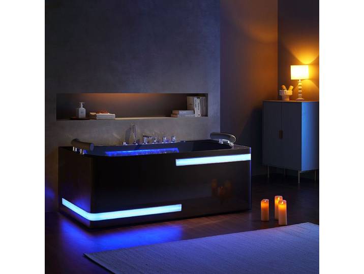 Baignoire balnéo rectangulaire Santorin Black 68 jets Whirlpool
