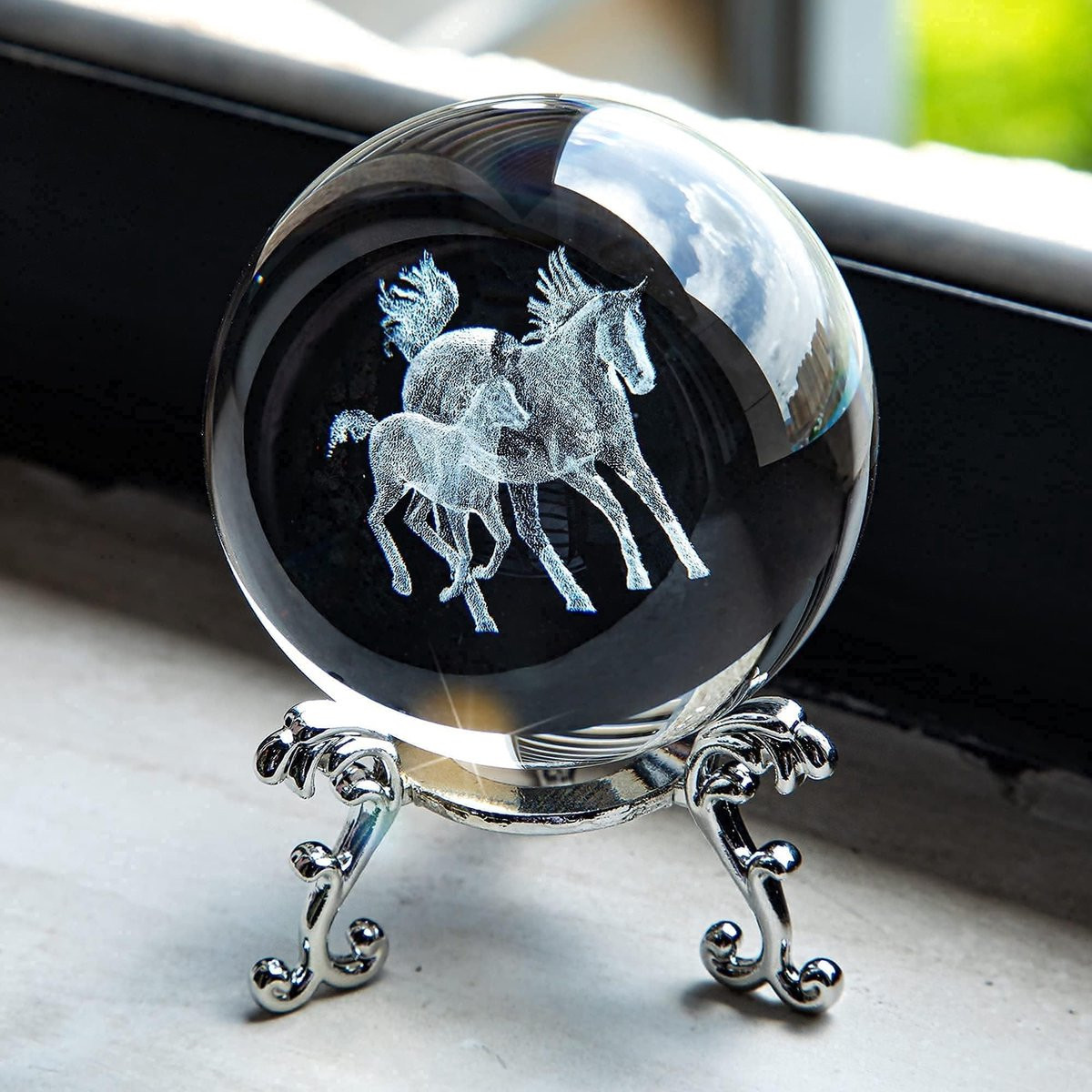 Dailygoods Paard Kristal 3D Laser Beeldje - Kristallen Bol 60mm - Handgemaakt K9-kwaliteit