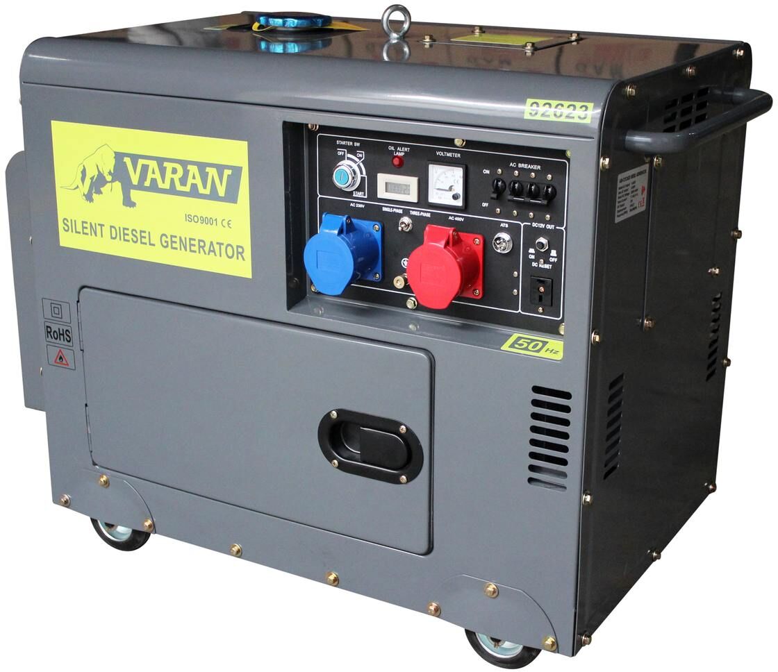 Varan Motors - 92623-ATS Générateur électrique Diesel insonorisé Groupe électrogène 5kVA 400V et 230V + ATS