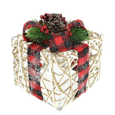 Dekofigur I.GE.A. "Weihnachtsfigur Leuchtfigur LED-Geschenk mit Schleife", rot (weiß, rot), B:15cm H:19cm, Polyester, Dekofiguren, Geschenkpaket Schleife Tanne Beeren Zapfen Weihnachtsdeko beleuchtet