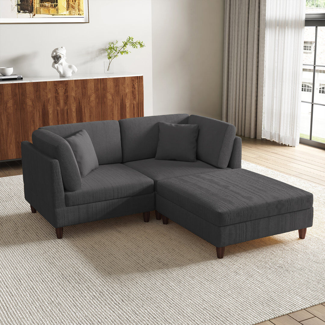 Blue Elephant 2 Seater Corduroy Corner Sofa Grey Corduroy 94cm H X 190cm W X 190cm D