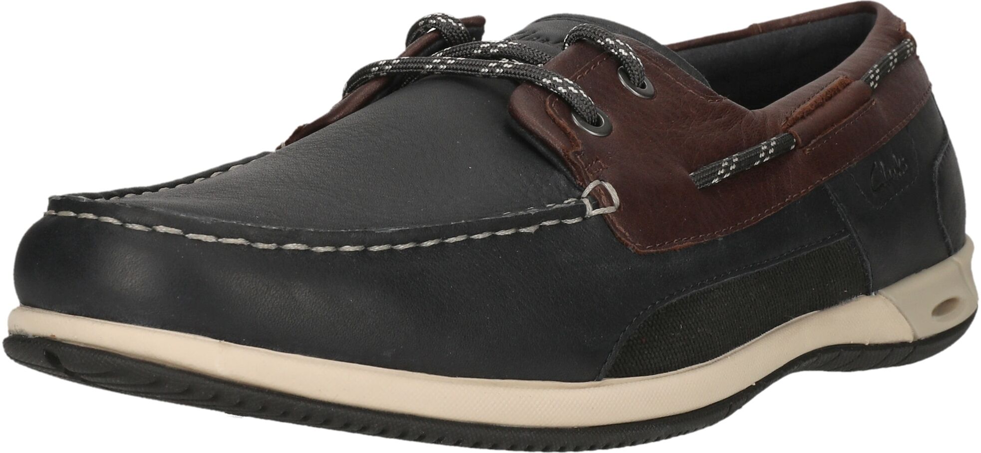 Bootsschuh CLARKS "Orson Sail", Herren, Gr. 41, Leder, schwarz (blau), Schuhe Bootsschuh, mit Aqua DX-Drainagesystem