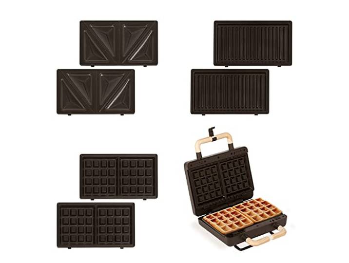 CREATE/STONE 3 IN 1 / Tosti-ijzer, grill en wafels maker Zwart/Met verwisselbare platen